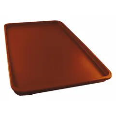 Terra cotta lid designed to cover Rock food trays, helping retain heat and moisture during food holding or serving. Overall length 14 1/4 in, overall width 9 1/2 in. Color: Terra Cotta. Not NSF certified.