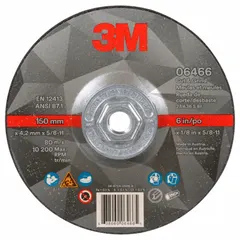 This 3M combination wheel is designed for cutting and grinding carbon and stainless steel. The Type 27 shape with 36-grit ceramic abrasive enables aggressive material removal and clean cuts. Typical applications include metal fabrication, maintenance, and repair tasks in industrial settings.