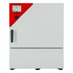 BINDER refrigerated incubator with 4.06 cu ft capacity, dimensions 25 5/8 in x 32 7/8 in x 40 3/8 in, and digital controller. Forced air circulation ensures uniform temperature distribution. Suitable for controlled-temperature storage and testing in laboratory environments.