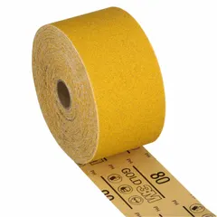 Aluminum oxide abrasive on D-weight paper backing with pressure-sensitive adhesive. Suitable for material removal, finishing, and surface preparation on wood, metal, plastic, and painted surfaces. Roll measures 2 3/4 in wide by 25 yd long.