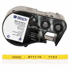 Polyolefin sleeve label in yellow matte finish, sized for 10 AWG to 20 AWG wire gauge. Compatible with M511 printer series for on-demand wire and cable identification in industrial electrical installations.