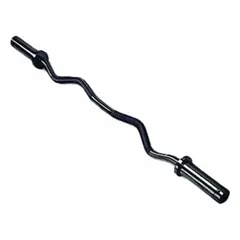 This chrome-finished steel curl bar weighs 25 lb with a 2 in overall diameter. Designed for strength training, it is commonly used for bicep curls and isolation exercises in gyms and home workout setups.