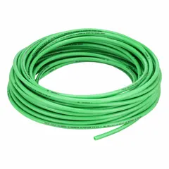 Polyurethane tubing with 1/4 in ID and 3/8 in OD, 100 ft length, green color. Hardness Shore A 90 to 95, maximum operating pressure 170 psi at 73°F. Suitable for pneumatic and fluid transfer applications in industrial automation and packaging systems.