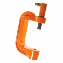 Hydraulic ram C-clamp frame designed for 5-ton clamping force. Compatible with POWER TEAM cylinders C51C through C57C. Used in pressing, bending, and straightening operations in industrial maintenance and fabrication.