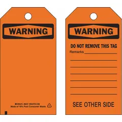 Pack of 10 black warning tags with pre-printed header. Each tag features a cable tie fastener for secure attachment to equipment, pipes, or machinery. Suitable for general industrial safety identification and hazard marking.