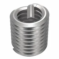 Free-running helical insert with tang drive for installation. Provides a wear-resistant internal thread in aluminum, cast iron, or steel components. M8-1.25 coarse thread, plain finish, 18-8 material. Supplied in a 12-piece pack.