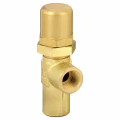 Soft-seat pressure control valve with brass body and 3/4 in NPT ports. Rated for 15 gpm flow and maximum pressure setting of 10 psi. Used to regulate downstream pressure in hydraulic and pneumatic systems, such as industrial fluid power circuits and general manufacturing.
