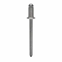 Steel flush-mount blind rivet with 0.122" diameter and 1 17/50" overall length. Body length is 1/8" and overall length is 1 11/32". Suitable for fastening sheet metal, panels, and brackets in industrial assembly, HVAC ductwork, and equipment manufacturing. Supplied in a 500-piece pack