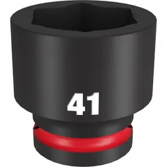 This 3/4" drive impact socket is designed for heavy-duty fastening tasks. It features a 41 mm, 6-point configuration for secure grip on metric fasteners. The black phosphate finish provides corrosion resistance. Suitable for use with impact wrenches in industrial maintenance, construction, and automotive repair.