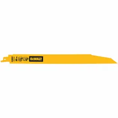 Pack of 5 reciprocating saw blades designed for cutting nail-embedded wood in demolition and renovation work. Each blade measures 12 inches in length with a 0.06-inch thickness and features 10 teeth per inch, a rigid design for straight cuts, and a tapered blade geometry.