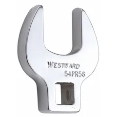 This metric open end crowfoot wrench features a 20 mm head size and 3/8 in drive. The chrome finish provides corrosion resistance. It is used to access fasteners in confined spaces where standard sockets or wrenches cannot fit, common in automotive and industrial maintenance.