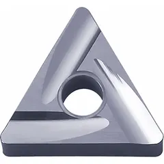 This triangle (T) indexable turning insert is made of PVD carbide with a 25° lead angle and PR930 grade. It is used for finish to medium turning of steels and stainless steels in lathe operations.