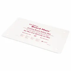 White rubber mat measuring 10 inches wide by 16 inches long. NSF Certified for sanitation. Provides a stable, non-slip surface for food preparation in commercial kitchens.