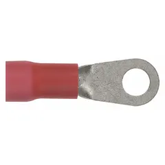 Vinyl-insulated ring terminal for terminating 8 AWG wire onto a #10 stud. Rated 600 V. Used in electrical panels, machinery, and control cabinets for secure connections.