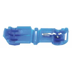 The 3M 952K is a blue T Tap wire connector for insulation displacement termination. It accommodates 18 AWG to 14 AWG run wires without stripping and is rated for 600 V. Suitable for dry indoor industrial electrical applications.