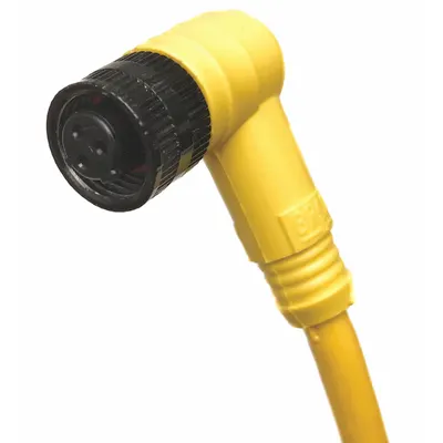 BRAD HARRISON Cordset: 1/2"-20 Female Right Angle x Bare Wire, 3 Pins, Yellow, PVC - Single-Ended Cordsets