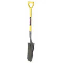 This drain spade features a 14-gauge steel blade for digging narrow trenches and working in confined spaces. The D-grip fiberglass handle reduces fatigue during transplanting and landscaping tasks. Suitable for general outdoor digging applications.
