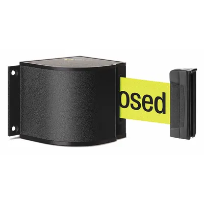 LAVI Retractable Belt Barrier: Fixed Mounting Plate, 24 ft Belt Lg - Wall-Mount Retractable Belt Barriers