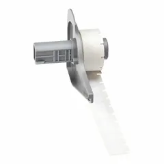 Precut label roll with 13/32 x 13/32 in polyimide labels in white gloss finish. Designed for use with the BMP71 printer series. Suitable for industrial identification and labeling applications requiring heat and chemical resistance.