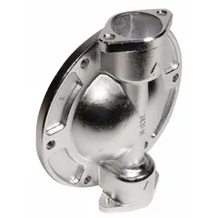 This stainless steel fluid chamber is an out chamber designed for use with NDP Series diaphragm pumps. It provides a corrosion-resistant housing for fluid handling in industrial applications such as chemical transfer and water treatment.