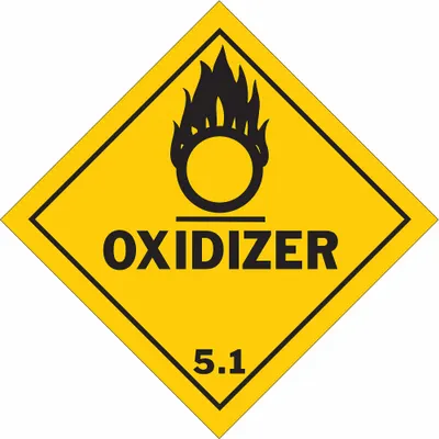 BRADY Container Label: Oxidizer, 4 in x 4 in, 4 in Label Ht, 4 in Label Wd, Vinyl - Class 5: Oxidizing Agents & Organic Peroxides