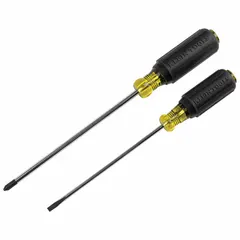 General-purpose screwdriver set containing two pieces: a #2 Phillips tip and a 3/16 in Keystone tip. Suitable for driving screws in electrical outlets, switches, and small appliances. Includes both common tip types for varied fastening tasks.