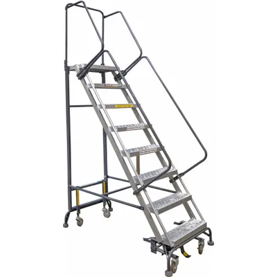 BALLYMORE Rolling Ladder: 5 ft Platform Ht, Unassembled, Aluminum - Aluminum Hybrid Weight-Actuated Auto-Lock All-Direction Ladders