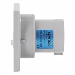 General purpose inlet rated 208/250V AC, single phase, 32 A, 4 pole, 5 wire with IEC grounding. Suitable for industrial power connections requiring secure, heavy-duty inlet configurations.