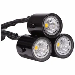 This fountain lighting system uses LED technology for underwater illumination in decorative ponds, water features, and fountains. It operates at 11 W and 120V AC, includes three bulbs, and comes with a 200 ft cord length.