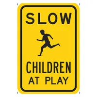 This 18 in x 24 in nominal sign size traffic sign is constructed from 0.08 in thick aluminum with a High-Intensity Prismatic retroreflective grade. It is used to alert drivers in areas where children may be present, such as residential streets, school zones, and parks. The reflective sheeting enhances visibility during both day and night, supporting safety in low-light conditions