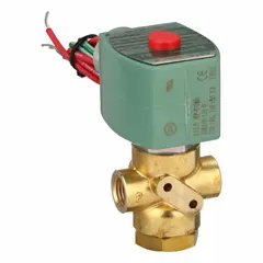 This 3-way/2-position normally closed solenoid valve from REDHAT has a 1/4 in pipe size and operates on 110V AC. It features a watertight coil enclosure and direct-mount design. Typical applications include controlling the flow of air, water, or light oil in industrial automation, irrigation, and process control systems.