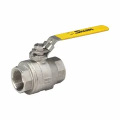 This SHARPE ball valve features a carbon steel body with full port design for minimal pressure drop. Straight configuration with FNPT x FNPT connections. Locking lever handle provides secure manual on/off control. Suitable for flow isolation in industrial piping systems handling liquids, gases, or steam.