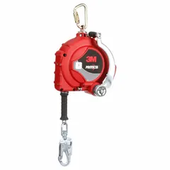 This 3M PROTECTA(R) mounted self-retracting lifeline is designed for rescue and fall arrest applications. It features a 50 ft stainless steel lifeline, a steel carabiner anchorage end connection, and a harness steel swivel snap hook. Classified as ANSI SRL Class 1 (2021), it is intended for overhead-only anchoring in industrial and construction environments.