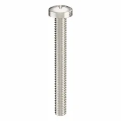 Pan head machine screws with M5x0.80 thread, 45 mm length, made from 18-8 stainless steel with plain finish. Phillips drive with #2 drive size. Supplied in a 25-piece pack. Used for general assembly, electronics, and machinery applications where a low-profile head is required.