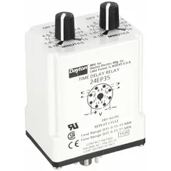Socket-mounted time delay relay rated for 10 A at 24V AC/DC. Features 8 pins/terminals for single-function timing control. Used in industrial control panels, automation systems, and process control to delay switching of loads.