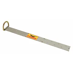 This permanent-installation anchor is designed for wood, inclined roofs. It features a nail-in mounting type with a base plate attachment and a swivel D-ring. The anchor is 19 inches in length. Typical applications include providing tie-off points for fall protection on sloped wood surfaces.