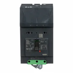 3-pole B-Frame molded case circuit breaker rated 15 A, 690V AC, with a maximum interrupting rating of 100kA at 120/240V AC. Features fixed instantaneous trip, ABC phase connection, and aluminum mechanical lug terminal connection on the load end. Used for overcurrent and short-circuit protection in industrial power distribution systems.