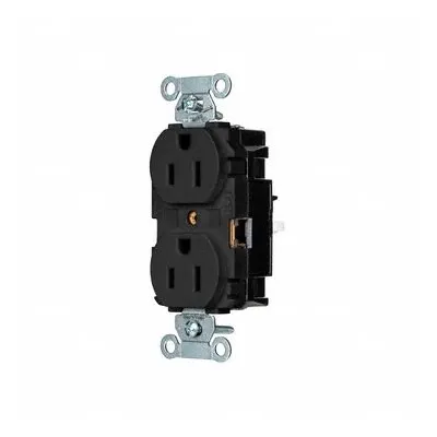HUBBELL Receptacle: Duplex, 5-15, Black, 125V AC, 15 A, 2 Pole / 3 Wire (MPN 5252STBK) - General Purpose Receptacles