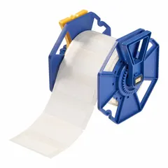 Acrylic label roll with aggressive/permanent adhesive, inkjet print-receptive surface. Contains 750 precut labels, each 1 in x 3 in. Compatible with Brady J7300 printer series. Used for industrial identification, asset tracking, and compliance labeling in manufacturing and facility management.