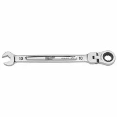 This 10 mm metric 12-point ratcheting combination wrench features a chrome finish and an overall length of 165 mm. The ratcheting box end enables faster fastener tightening and loosening in confined spaces without repositioning the tool. Suitable for general mechanical and maintenance tasks.