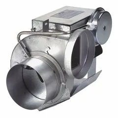 Pipe-mount exhaust draft inducer for furnaces using LP fuel. Operates on 115V AC, 60 Hz, 1.5 A, single phase. Handles 5 in to 5 in pipe, delivers 1,359 cfm at 0.0 in SP, steel wheel. Includes 4 in vent hood. cETLus Listed. Replaces Tjernlund HS1.