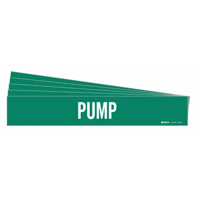 BRADY Pipe Marker: Pump, Green, White, Fits 2 1/2 to 7 7/8 in Pipe O.D., 1 Pipe Markers - Pump Adhesive Pipe Markers