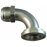 This rigid steel adapter connects flange and JIC fittings in a 90° orientation, enabling hydraulic line routing in confined spaces. The male x male configuration suits applications requiring a change in direction between flange and JIC connections