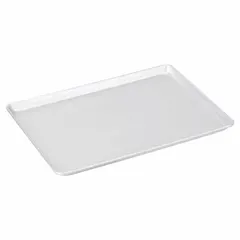 This three-quarters size sheet pan is made of aluminum with a glazed coating and closed bead construction. The solid surface is suitable for baking, roasting, and food preparation in commercial kitchens and foodservice operations.