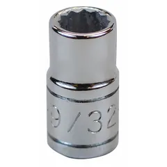 This 1/4" drive hand socket features a 9/32" SAE size with a 12-point standard configuration. The chrome finish provides corrosion resistance. Suitable for tightening or loosening fasteners in automotive, machinery, and general mechanical applications.