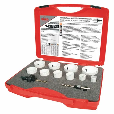 ROTHENBERGER Hole Saw Kit: 12 Pieces, 38 mm Max. Cutting Dp, High Speed Steel - Multi-Material-Cutting Hole Saw Kits