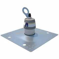 Permanent-installation anchor for membrane roofs, designed for flat concrete surfaces. Features a steel swivel D-ring and toggle-bolt base for tie-off attachment in fall-protection systems.