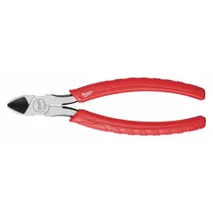 Straight, tether-ready flush-cut diagonal-cutting pliers with 1-inch jaw length, 3/8-inch jaw width, and 8-inch overall length. Designed for cutting wire, cable, and small fasteners flush to a surface. Suitable for general cutting tasks in maintenance and fabrication settings. Not insulated or rated for electrical work.