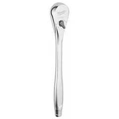 Reversible standard-head ratchet with a chrome finish. Features a 4° minimum arc swing for use in confined spaces. Overall length of 11-1/4 inches. Suitable for tightening and loosening fasteners in automotive, mechanical, and industrial maintenance applications.