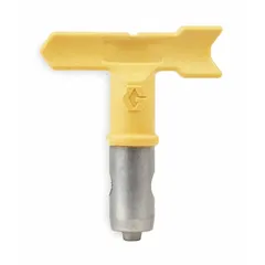 This GRACO line striping tip is designed for use with airless spray guns to apply paint lines on pavement, floors, and parking lots. It features a 0.019 in tip size and is compatible with RAC 5 Spray Tip Guard and model 17U802. The yellow tip delivers a consistent spray pattern for precise striping applications.